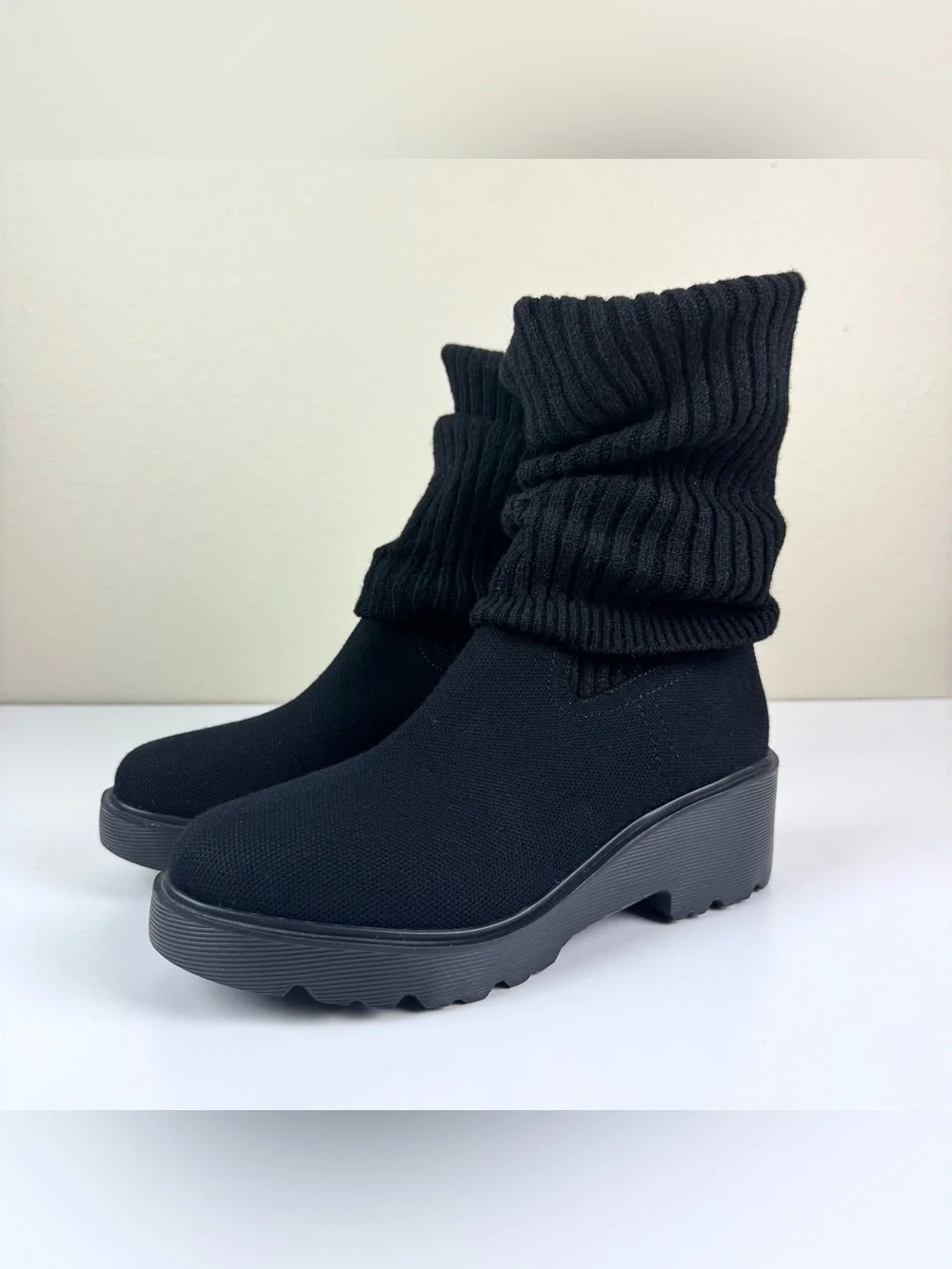 Vivaia Eduarda Round Toe Knee High Wool Wedge Platform Boots Black Size US 9 - Picture 11 of 11